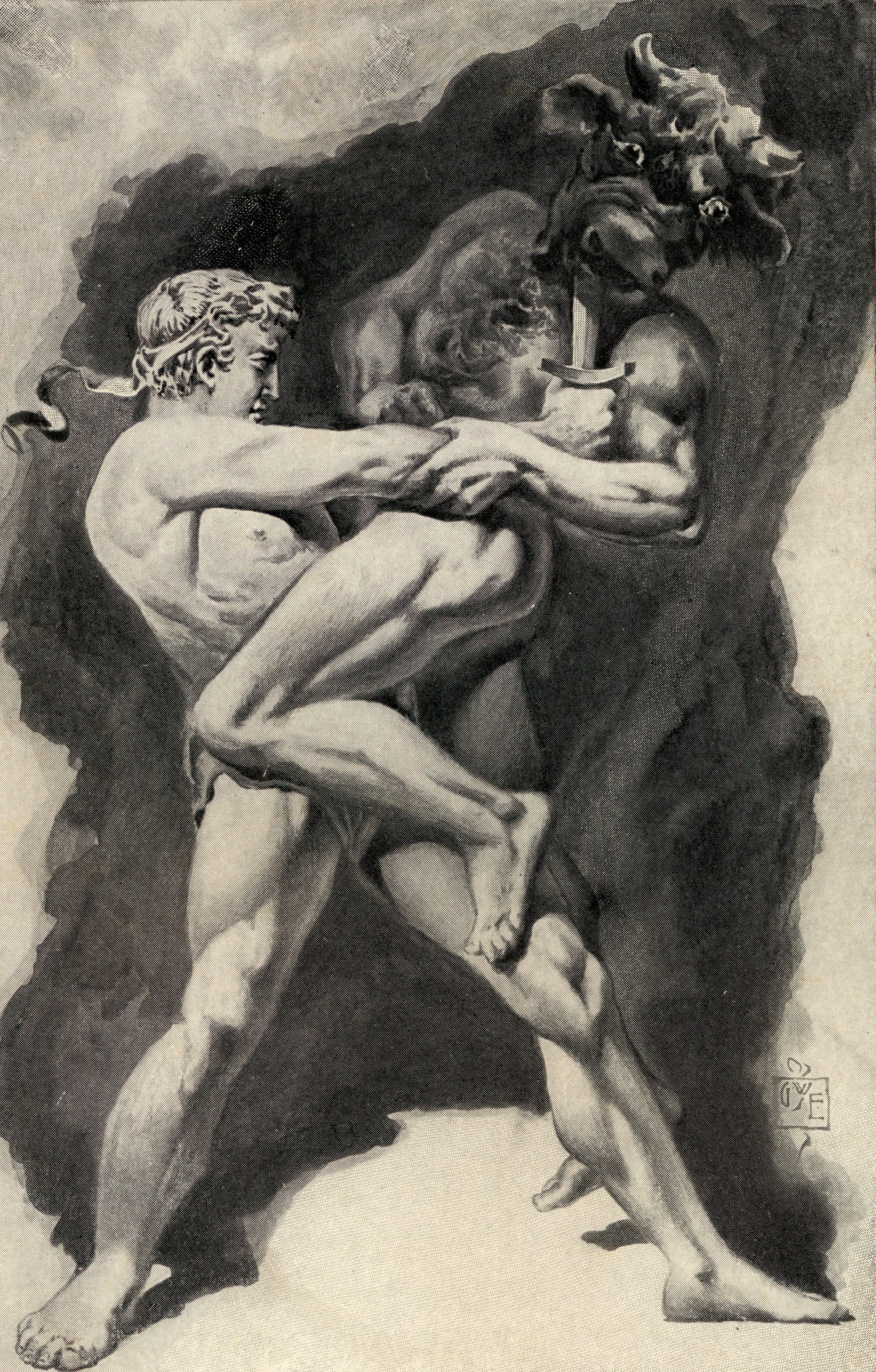 The awful fight between Theseus and Minautaure, by George Wharton Edoward.jpg
