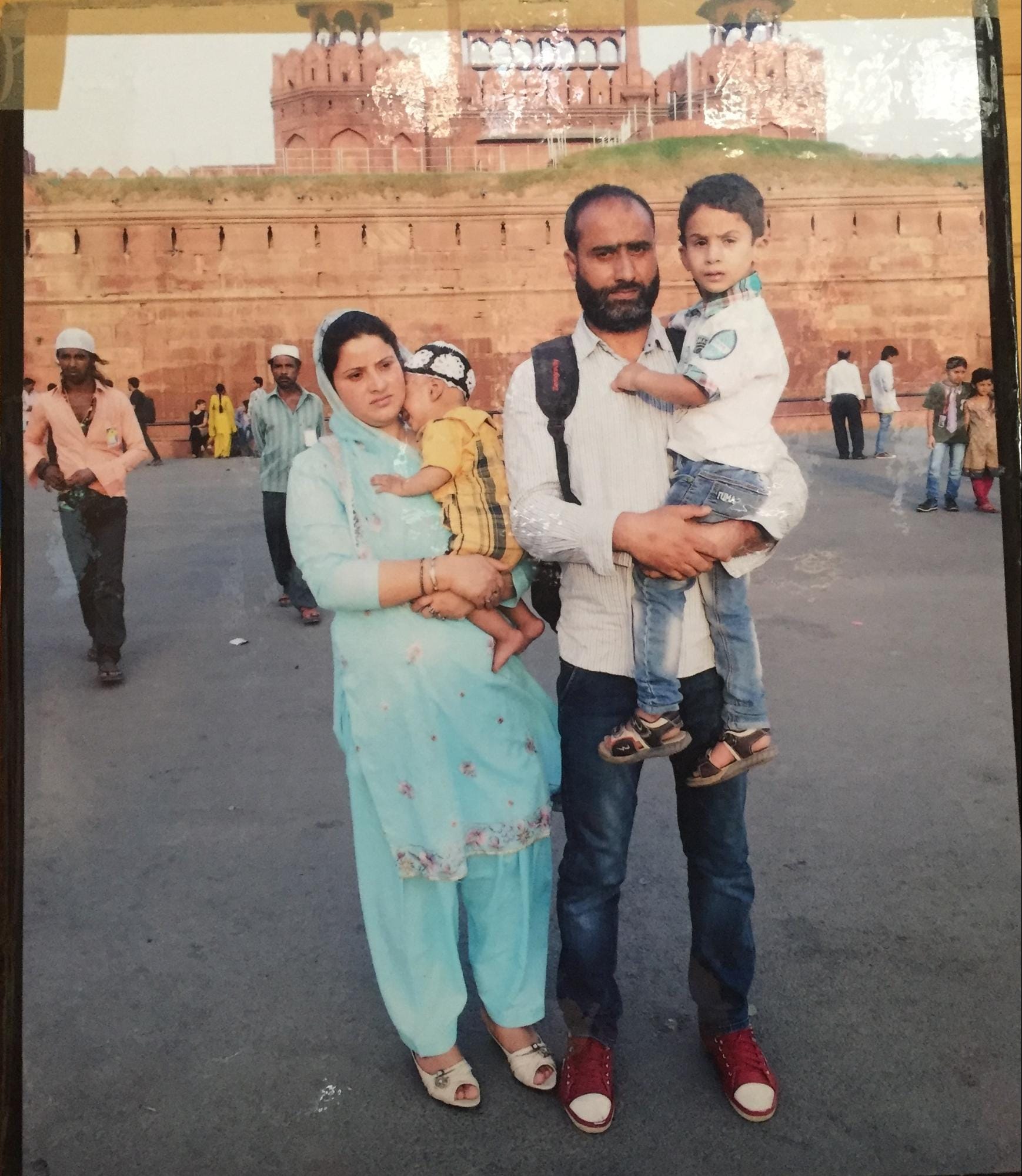 Fehmeeda with her husband Rafiq and their two sons Kashmir tear gas