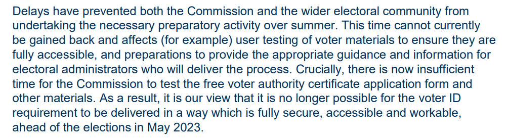 One paragraph of a letter from the Electoral Commission