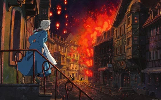 Sophie looks out onto the battle