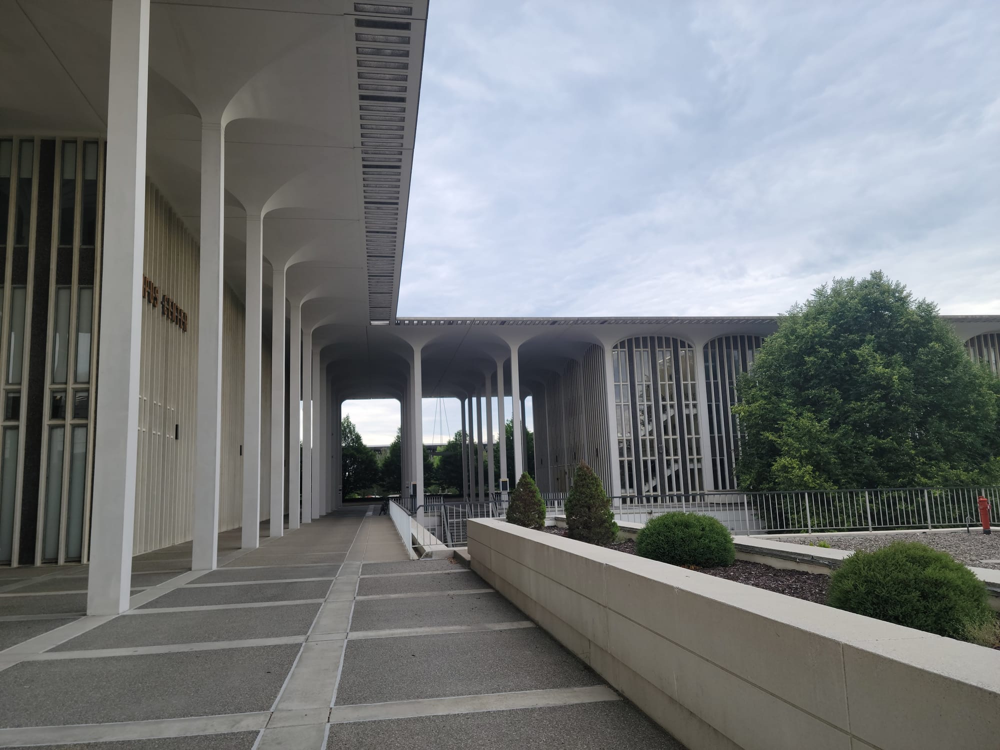 An image of the campus of the University at Albany showcasing sprawling mid-century architecture