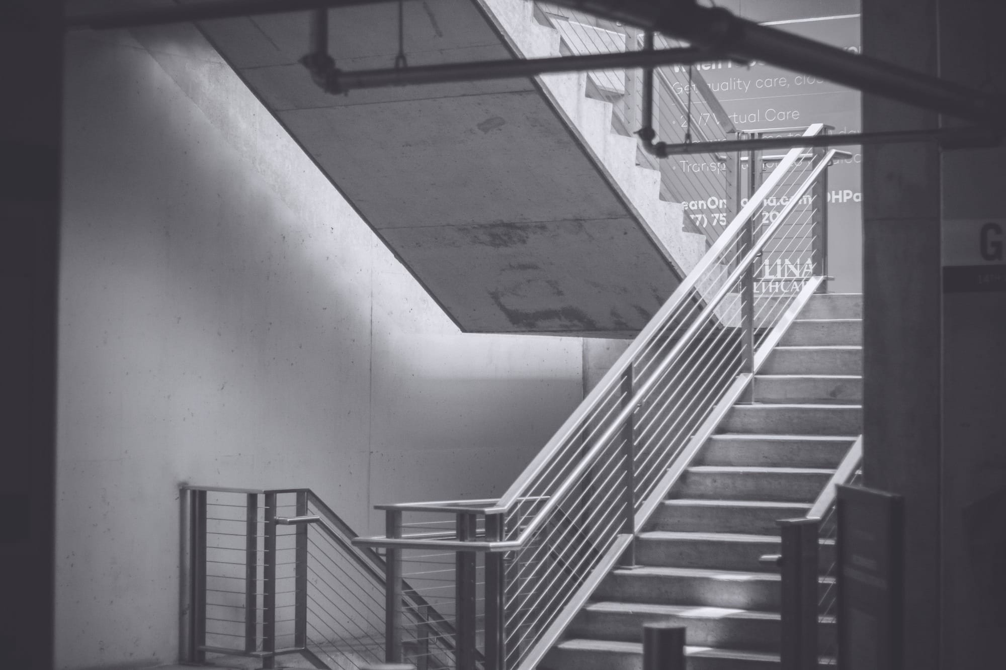 A stairwell in a parking garage