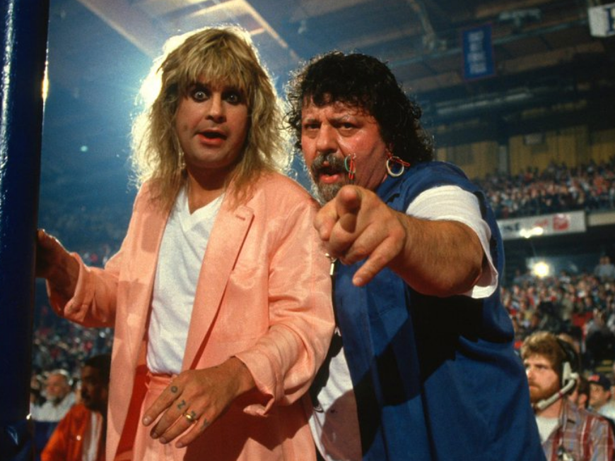 Ozzy Osbourne and Captain Lou Albano ringside at WrestleMania 2. A striking pair if ever there was one.