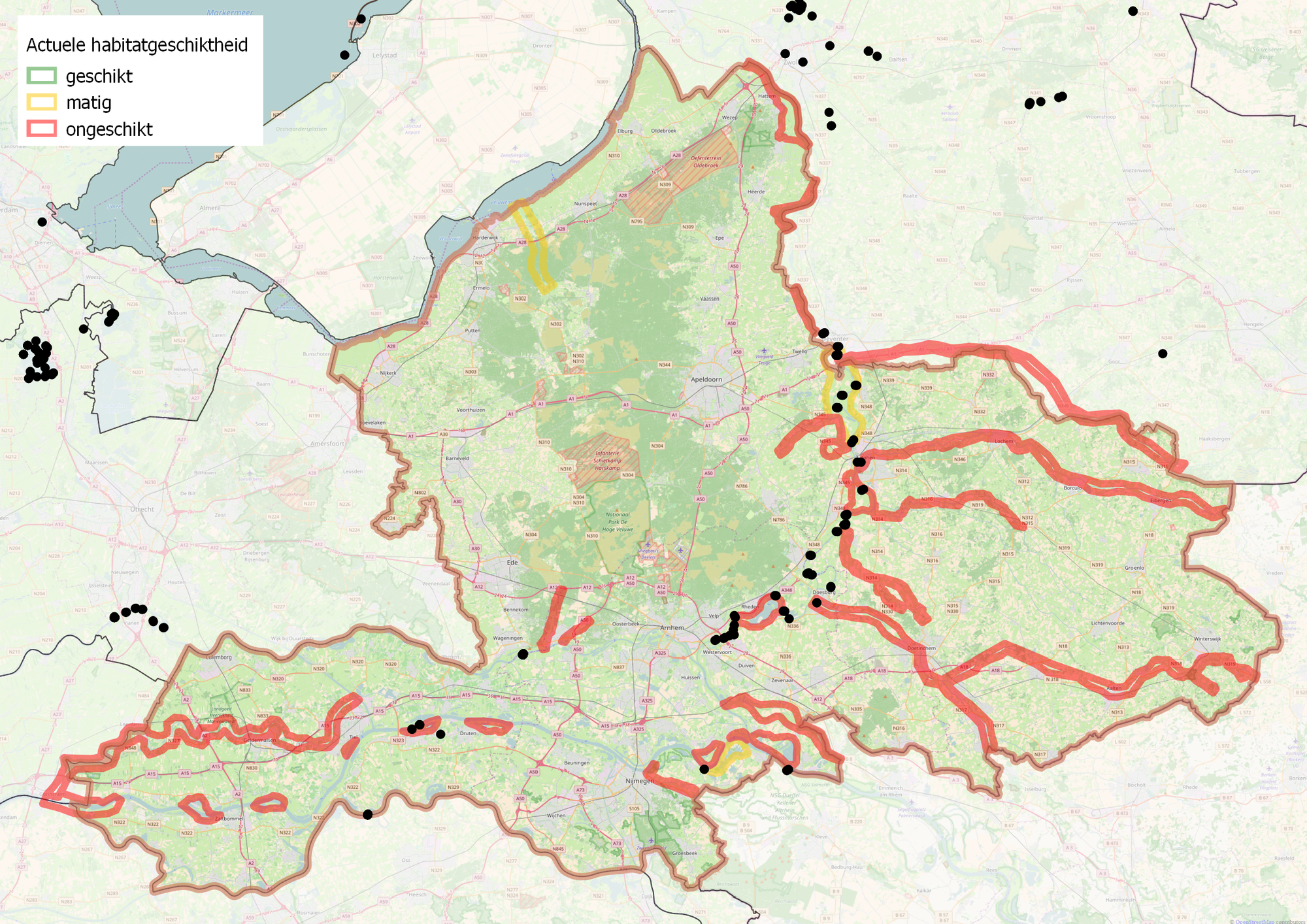 Afbeelding 6 Actuele Habitatgeschiktheid kwabaal provincie Gelderland