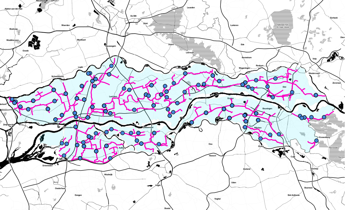 Figuur 1. Ligging meetpunten bemonsteringen rivierkreeften 2014 opgestuurd