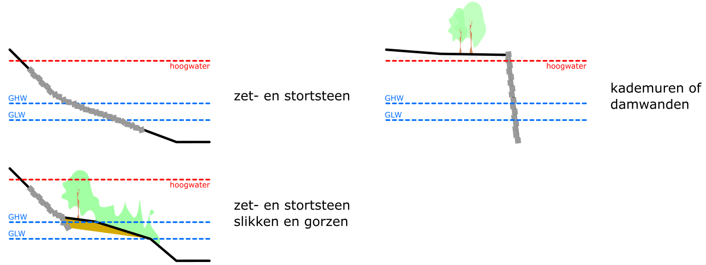 Figuur 5. Oevertypen langs de getijdenrivieren