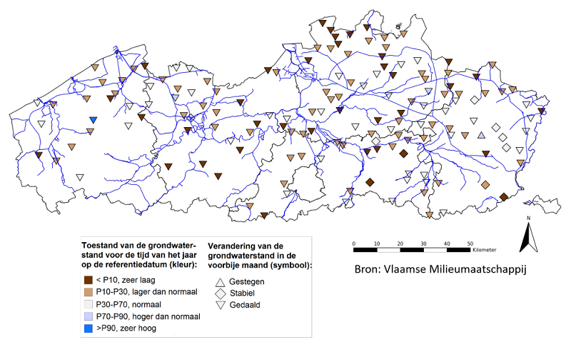 Grondwaterstanden Vlaanderen 1 mei 2022