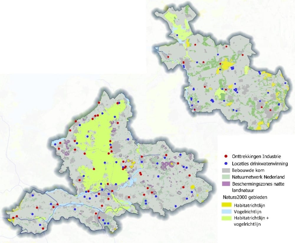Kaart Grondwateronttrekkingen Gelderland en Overijssel