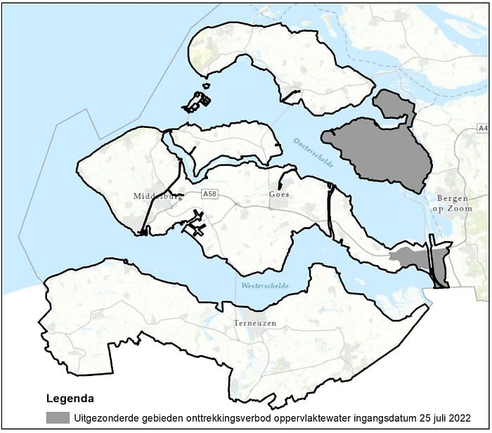 Kaart uitzonderingen onttrekkingsverbod oppervlaktewater 25072022