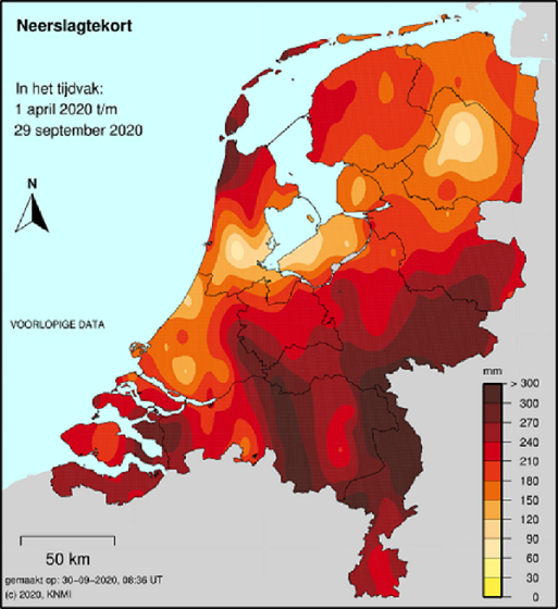 Kaart van neerslagtekort 30 9