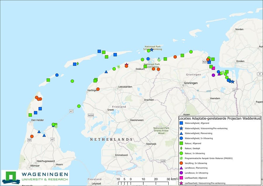 Overzichtskaart projecten Waddengebied