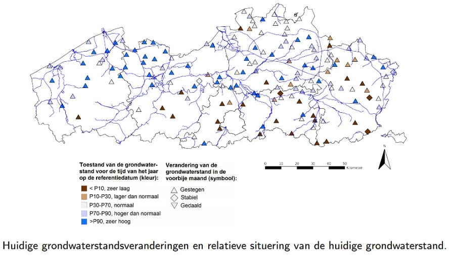 Vlaamse grondwaterstandsveranderingen maart 2020