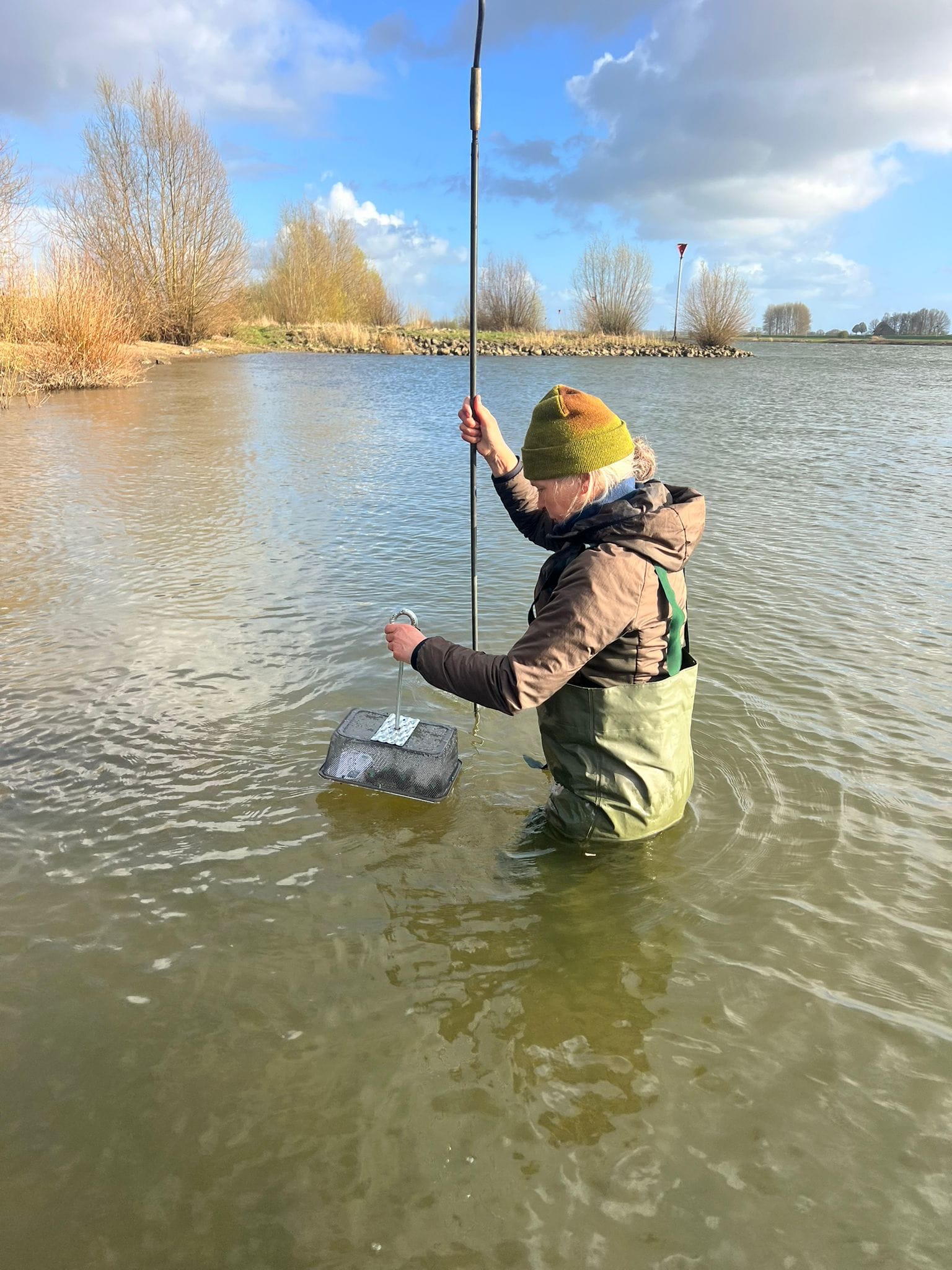Ykelien Damstra uitzetten bolle stroommossel in IJssel foto Jacob van der Weele