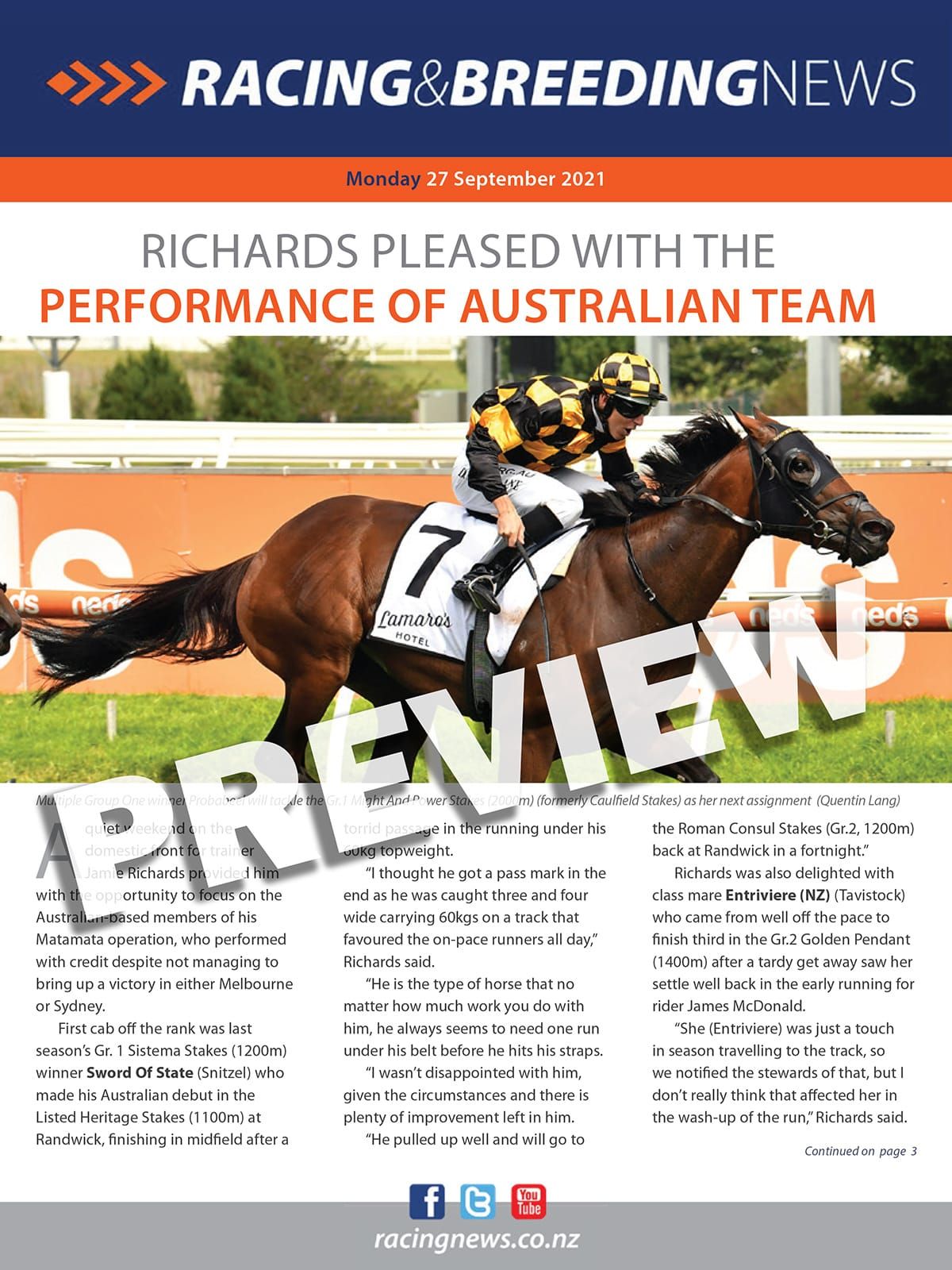 NZ Racing and Breeding News – 27 September 2021
