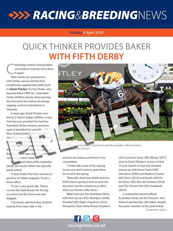 NZ Racing and Breeding News – 05 April 2020
