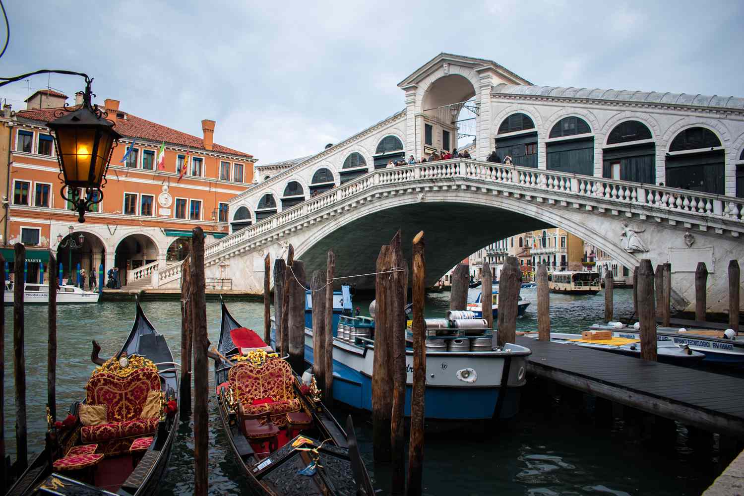 Rialto Bridge and gondolas on the Grand Canal in central Venice