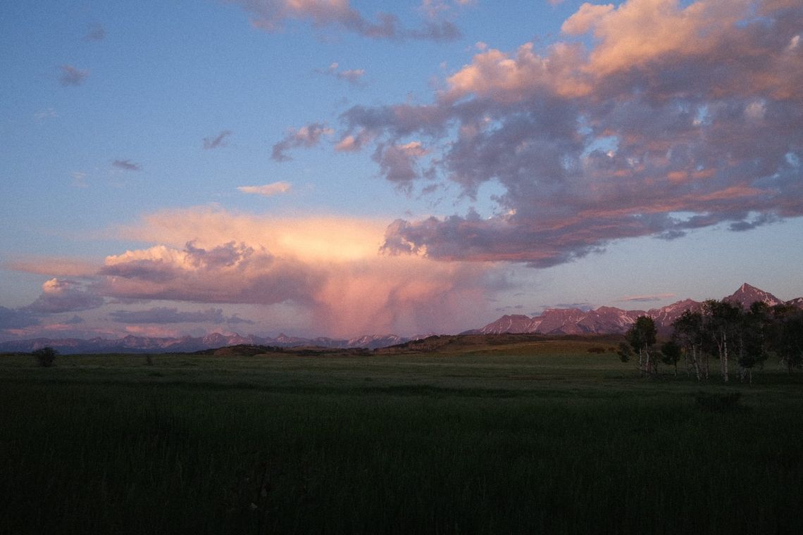 Sunset over the San Juan mountain range in Telluride, Colorado.