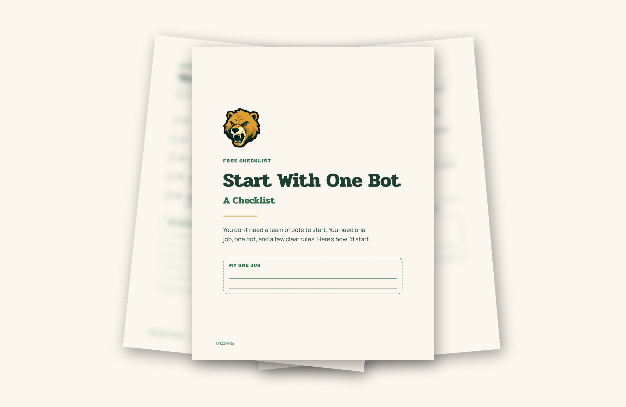 Start With One Bot checklist cover with the inside pages stacked behind it