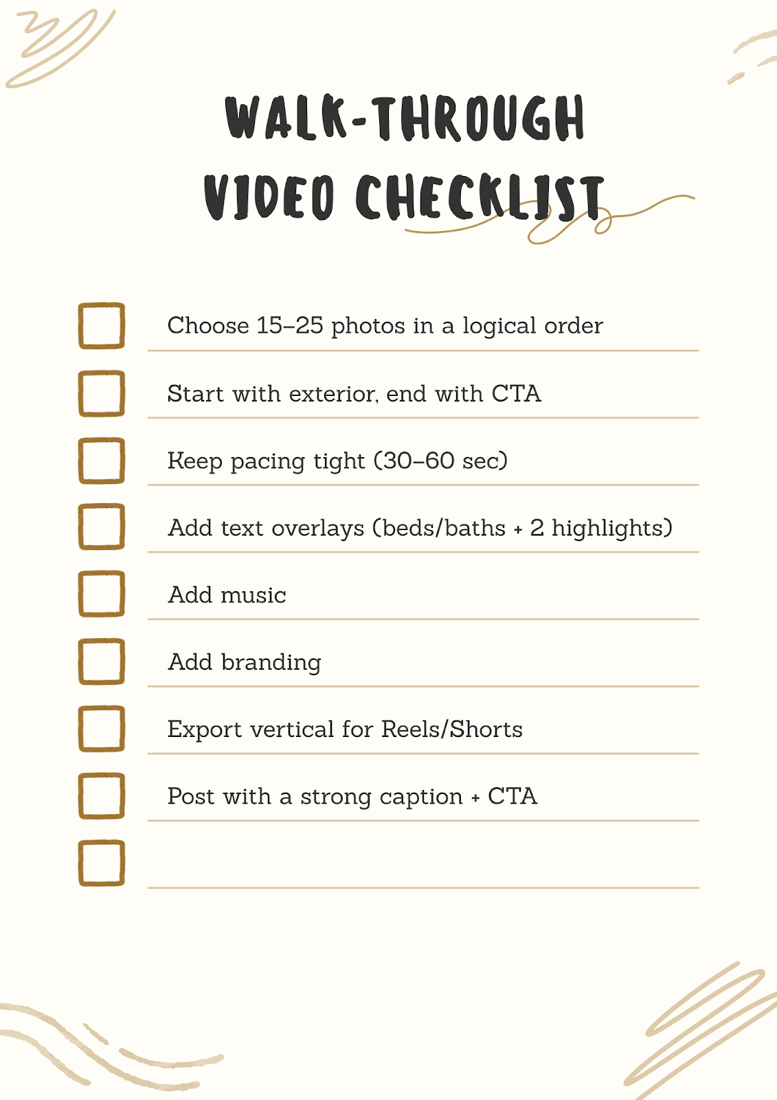 Quick checklist: walk-through video in 15 minutes