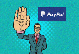 PayPal logo next to a man.