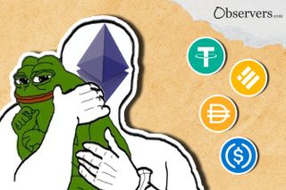 Pepe, Ethereum logo, USDT logo, BUSD logo, DAI logo, USDC log