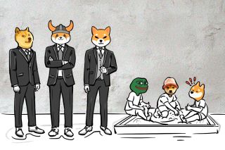 DOGE SHiba Inu Floki PEPE Dofwifhat WIF Bonk playing togethe