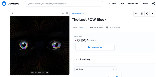 Someone managed to mint NFT on the last Ethereum PoW block, and now it’s on Opensea