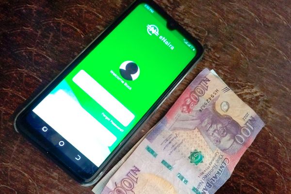 eNaira application and Naira cash banknotes