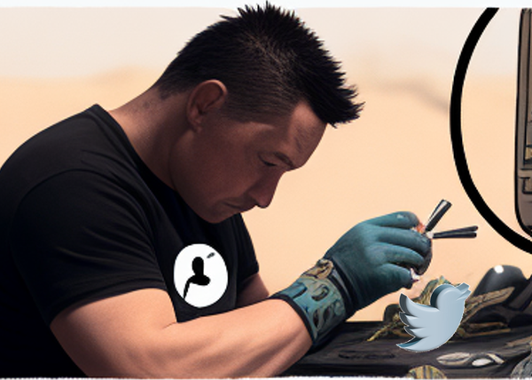 Midjourney AI generated image with prompt: Elon Musk adding new features to Twitter.