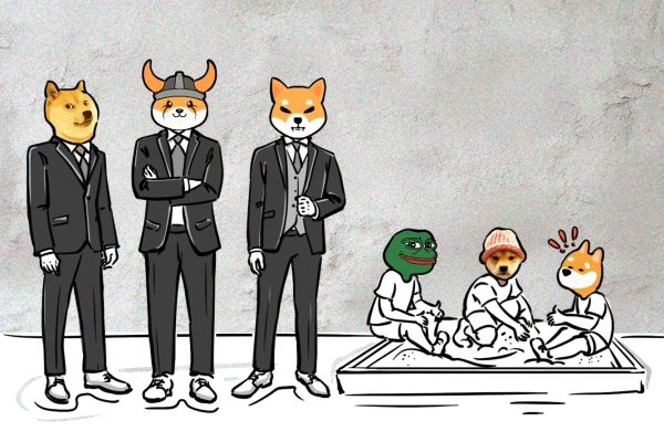 DOGE SHiba Inu Floki PEPE Dofwifhat WIF Bonk playing togethe