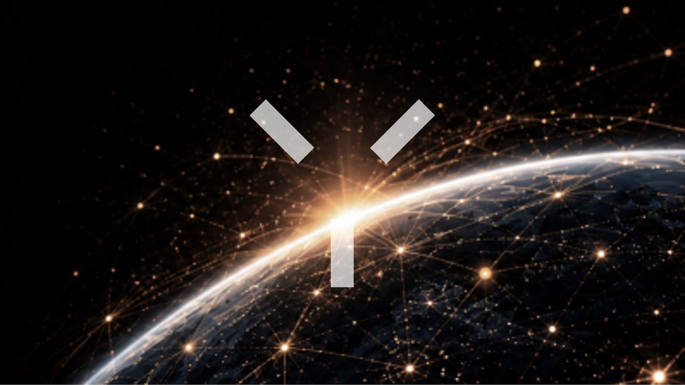 Kyveris mark above a glowing network of light around the Earth.