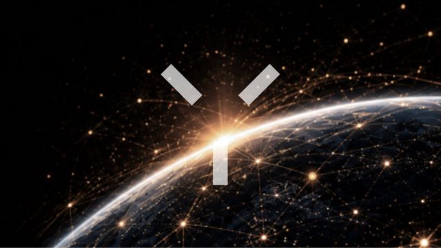 Kyveris mark above a glowing network of light around the Earth.