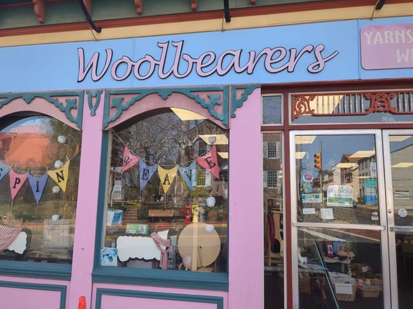 Front of Woolbearers yarn shop in Mount Holly, New Jersey