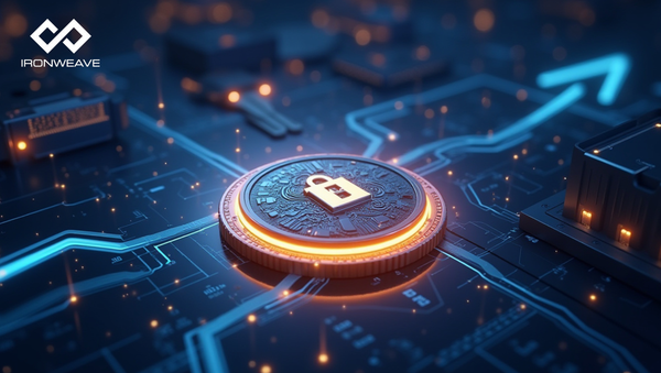 An digital token on an iridescent network background.