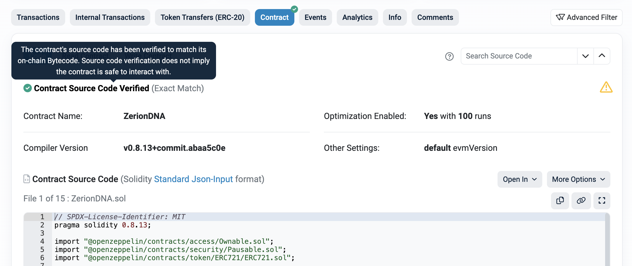 Screenshot of a smart contract