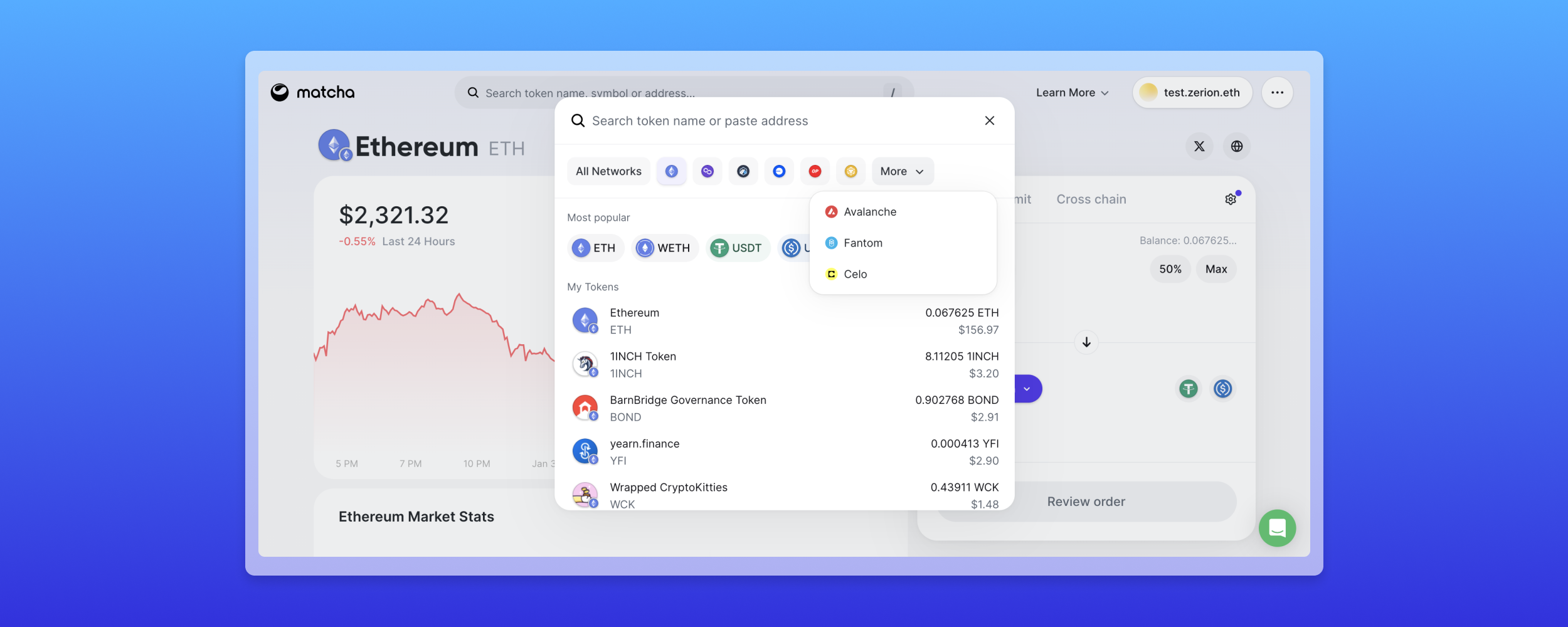 Matcha supports 9 chains