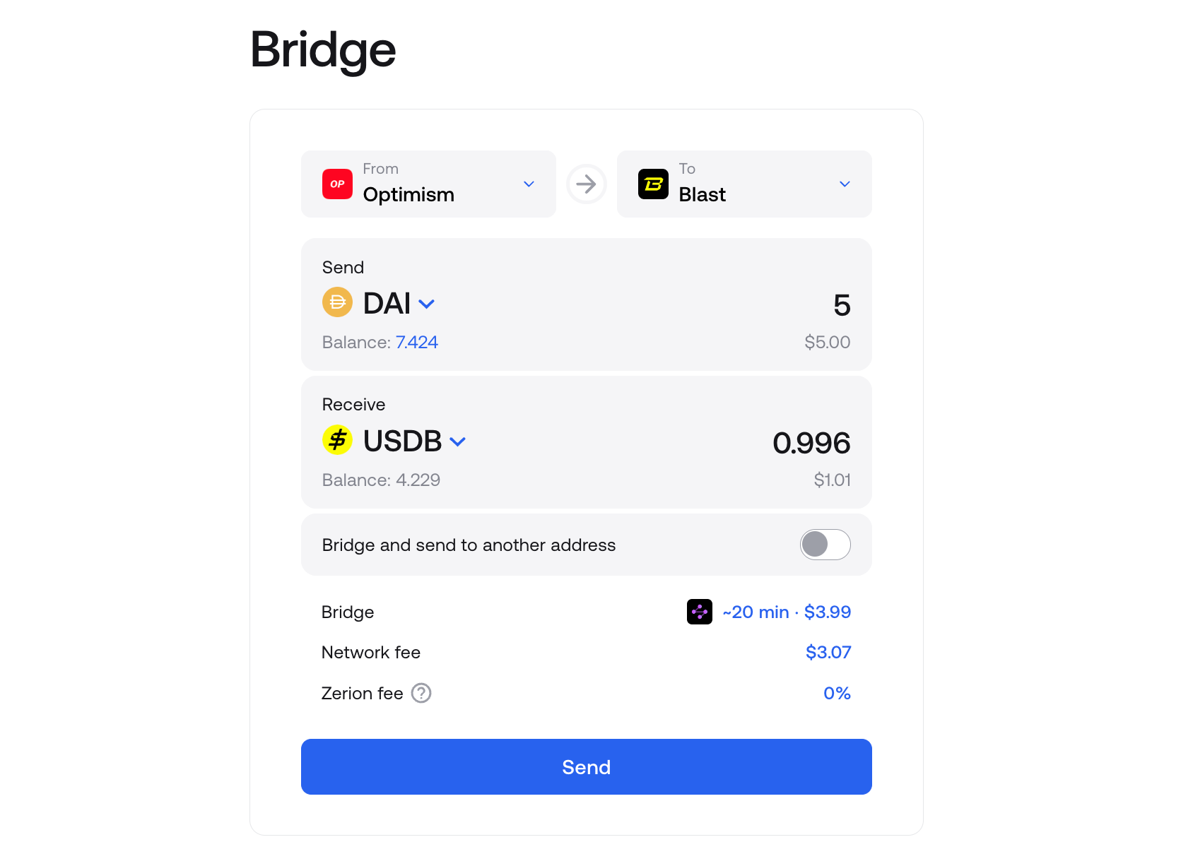 Bridge to Blast from L2s with Zerion and save $$ on mainnet fees