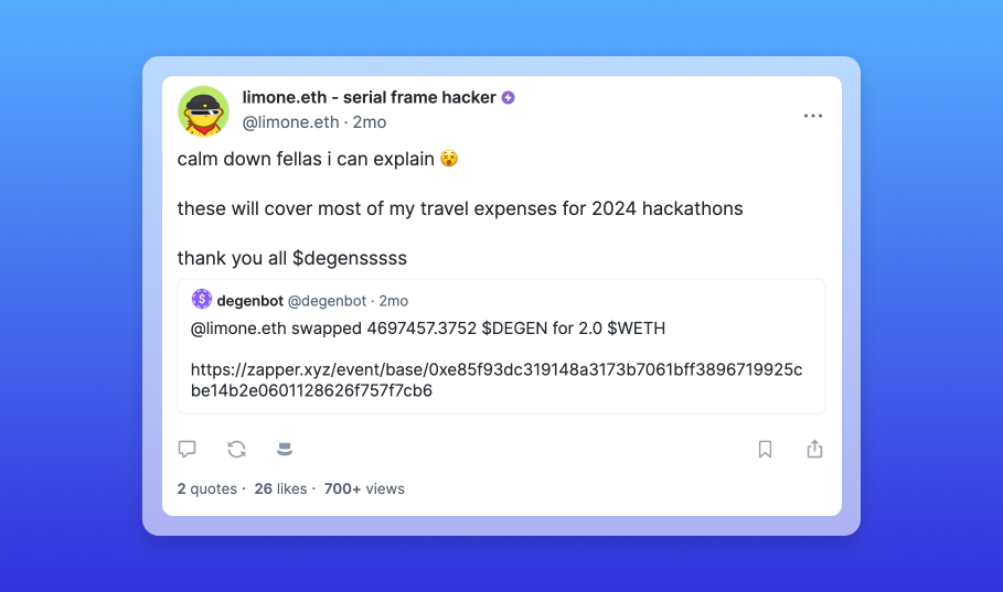 Warpcast screenshot of Degenbot