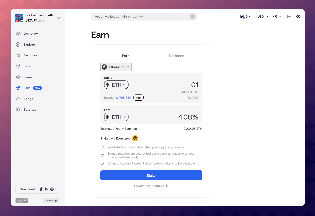 Zerion Earn