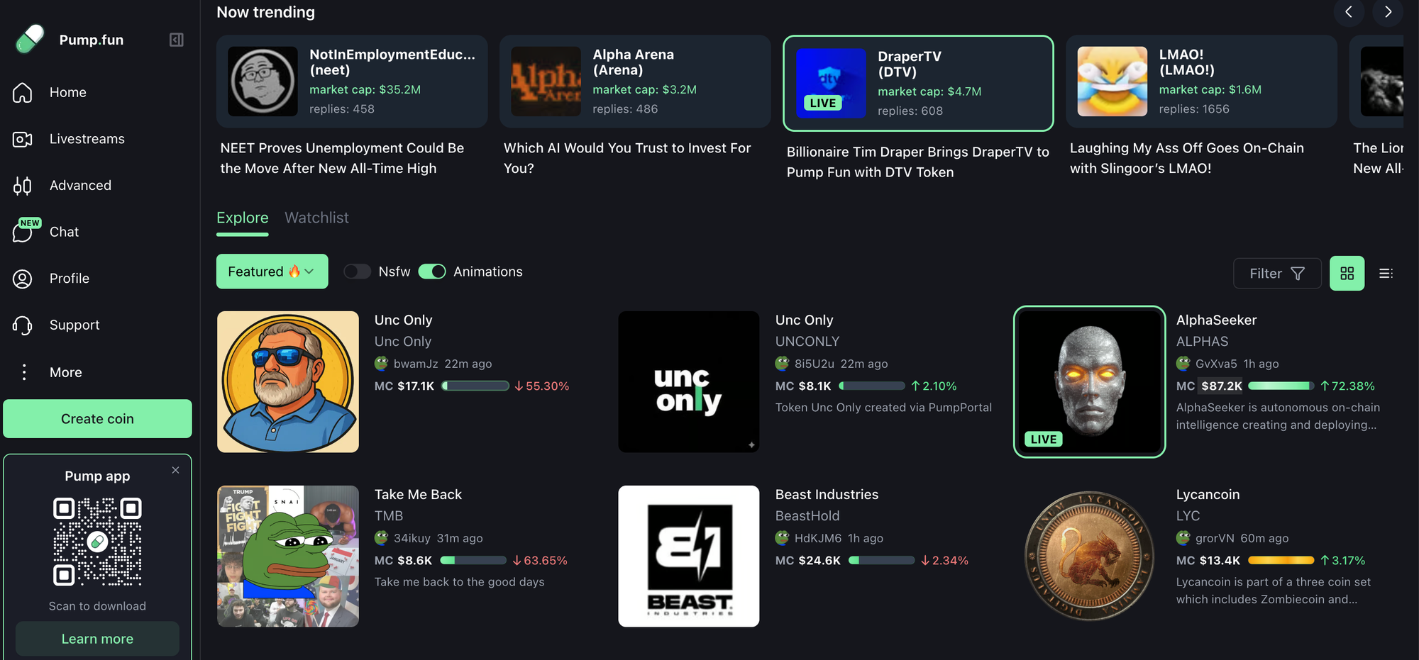 Screenshot of Pump.fun