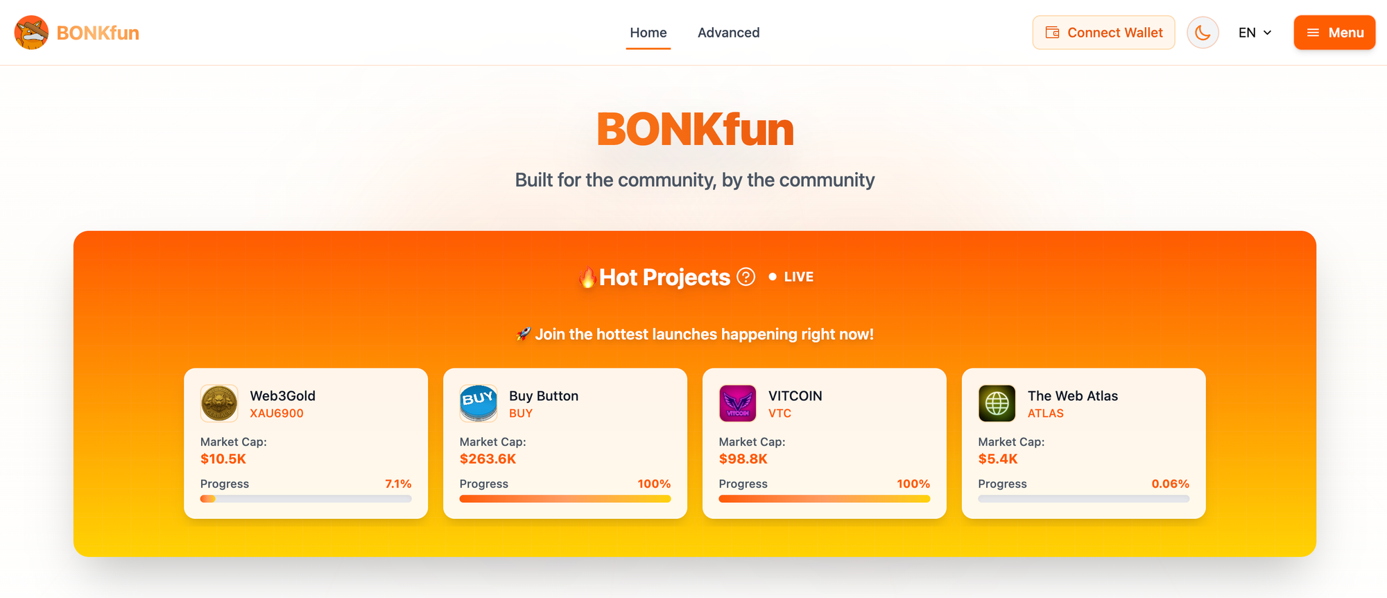 Screenshot of Bonk.fun