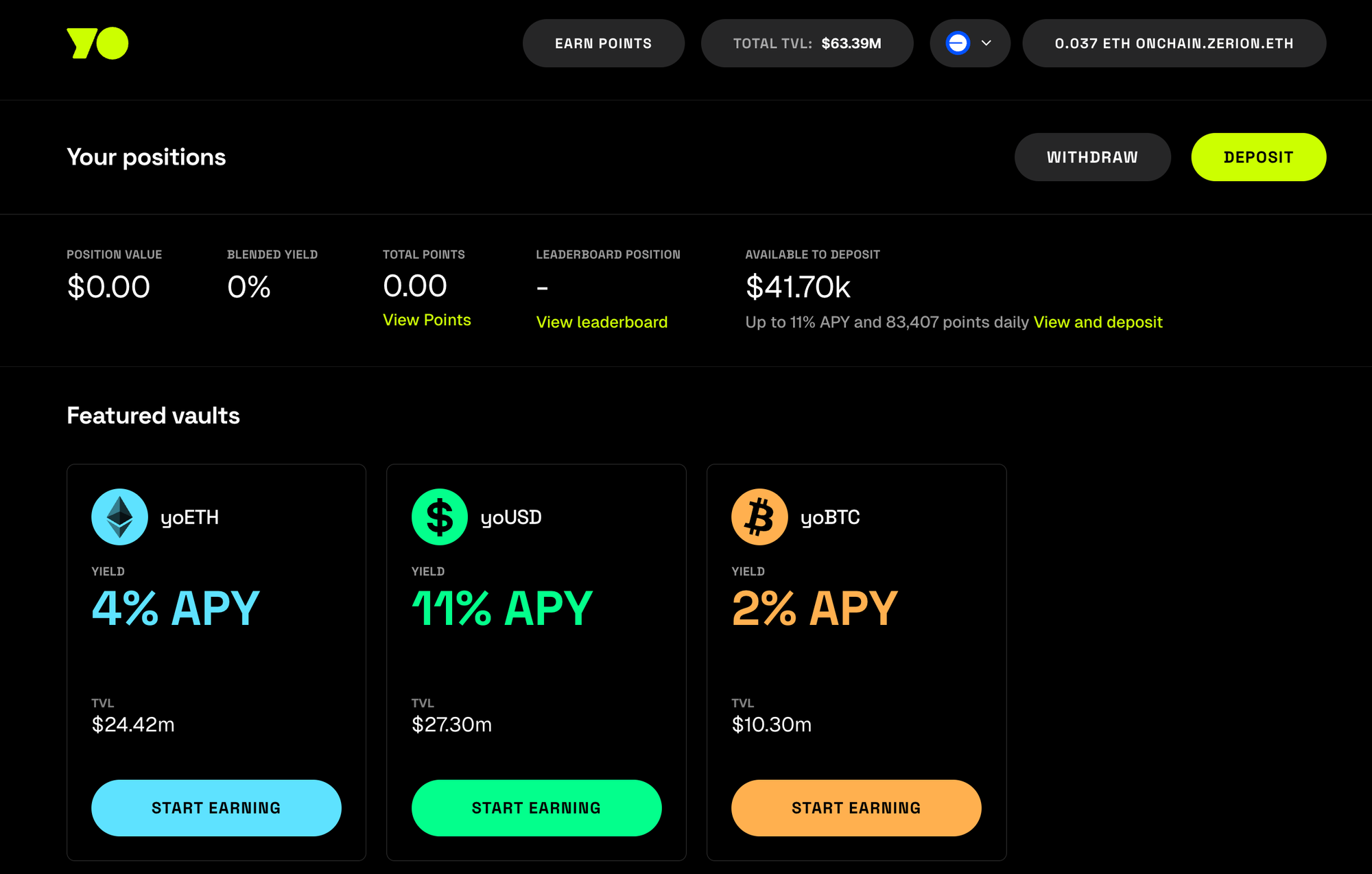 Yields offered by YO