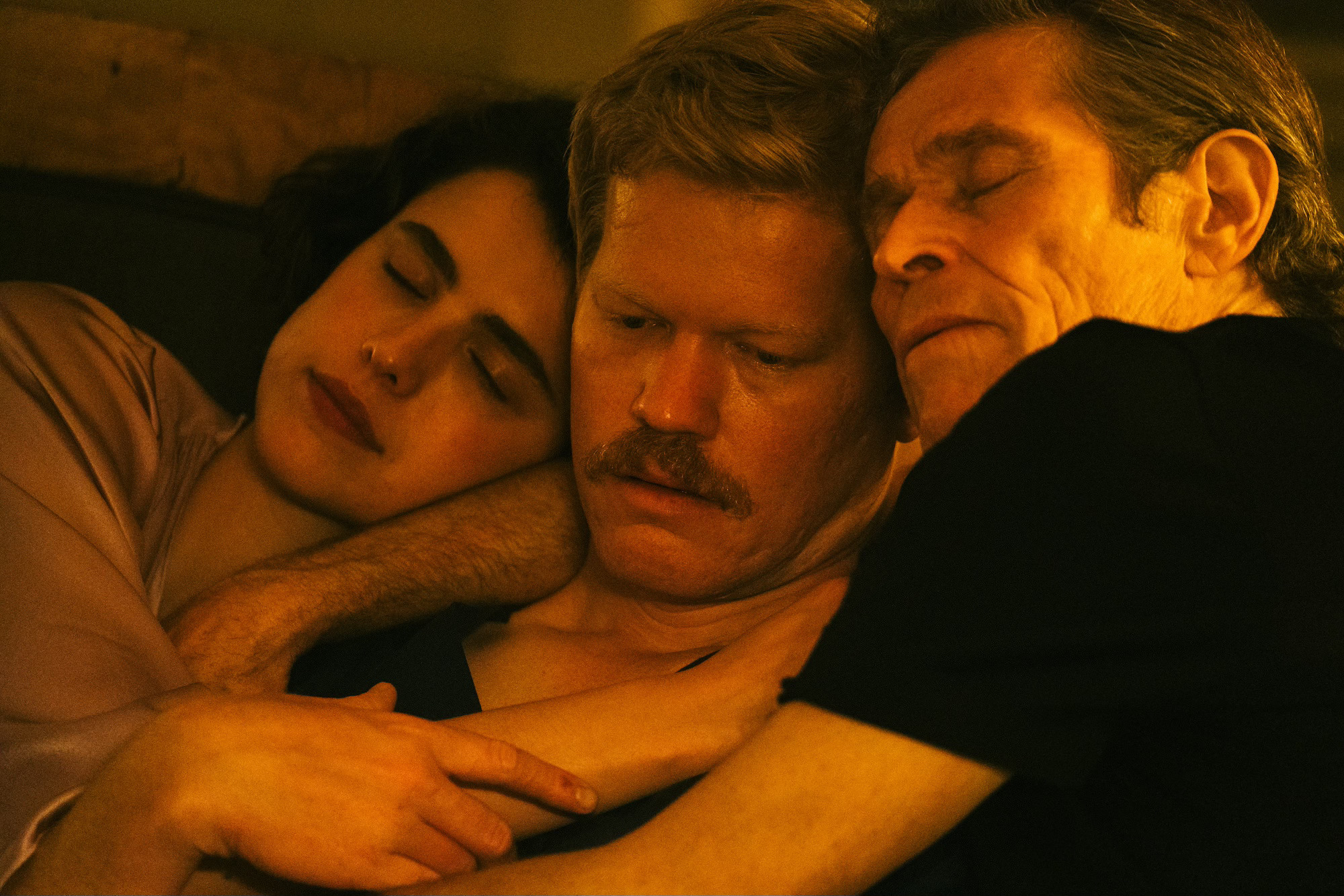 Margaret Qualley, Jesse Plemons, and Willem Dafoe in Kinds of Kindness