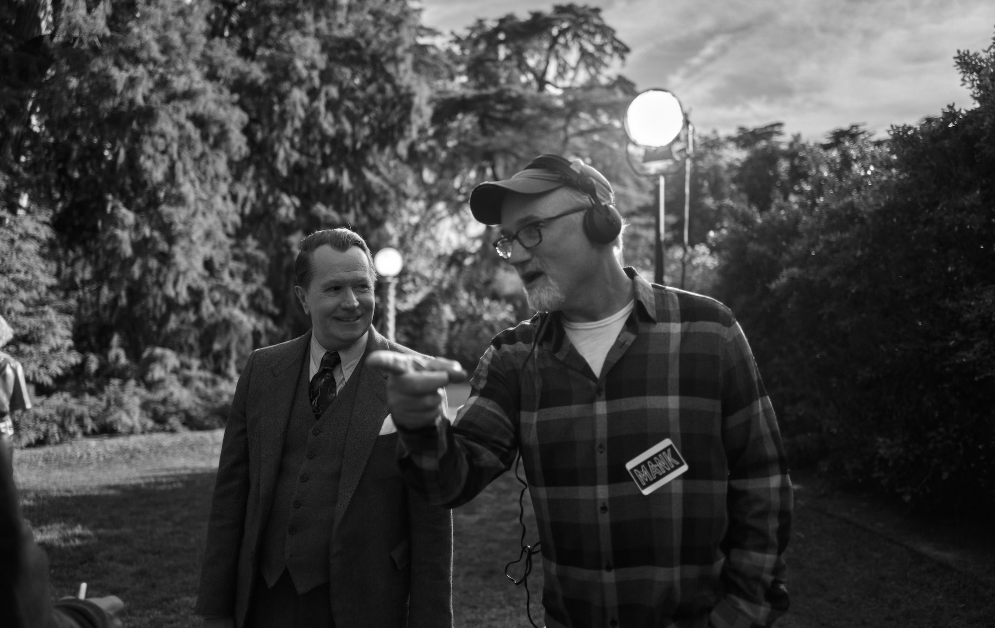 Gary Oldman and David Fincher on the set of Mank