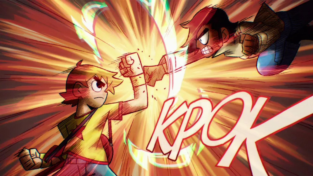 Scott Pilgrim (Michael Cera) fights Matthew Patel (Satya Bhabha)