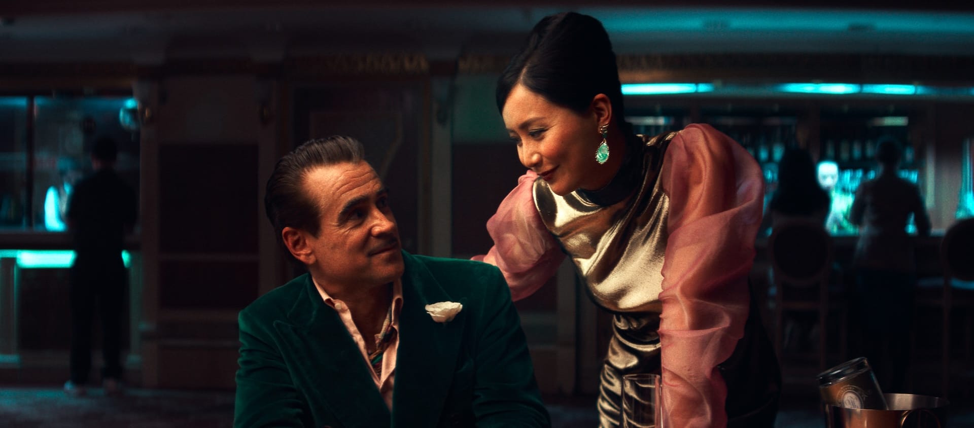 Colin Farrell as Lord Doyle and Fala Chen as Dao Ming in Ballad of a Small Player