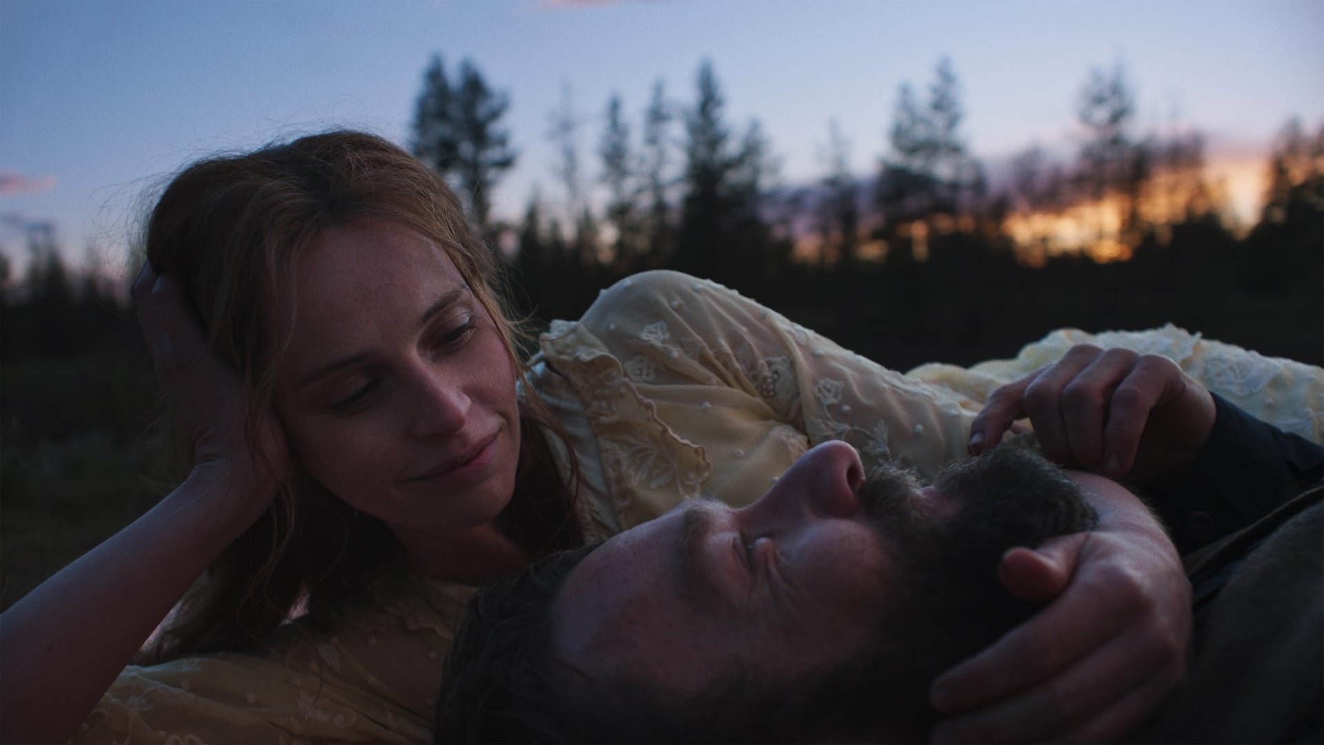 Felicity Jones as Gladys and Joel Edgerton as Robert in Train Dreams