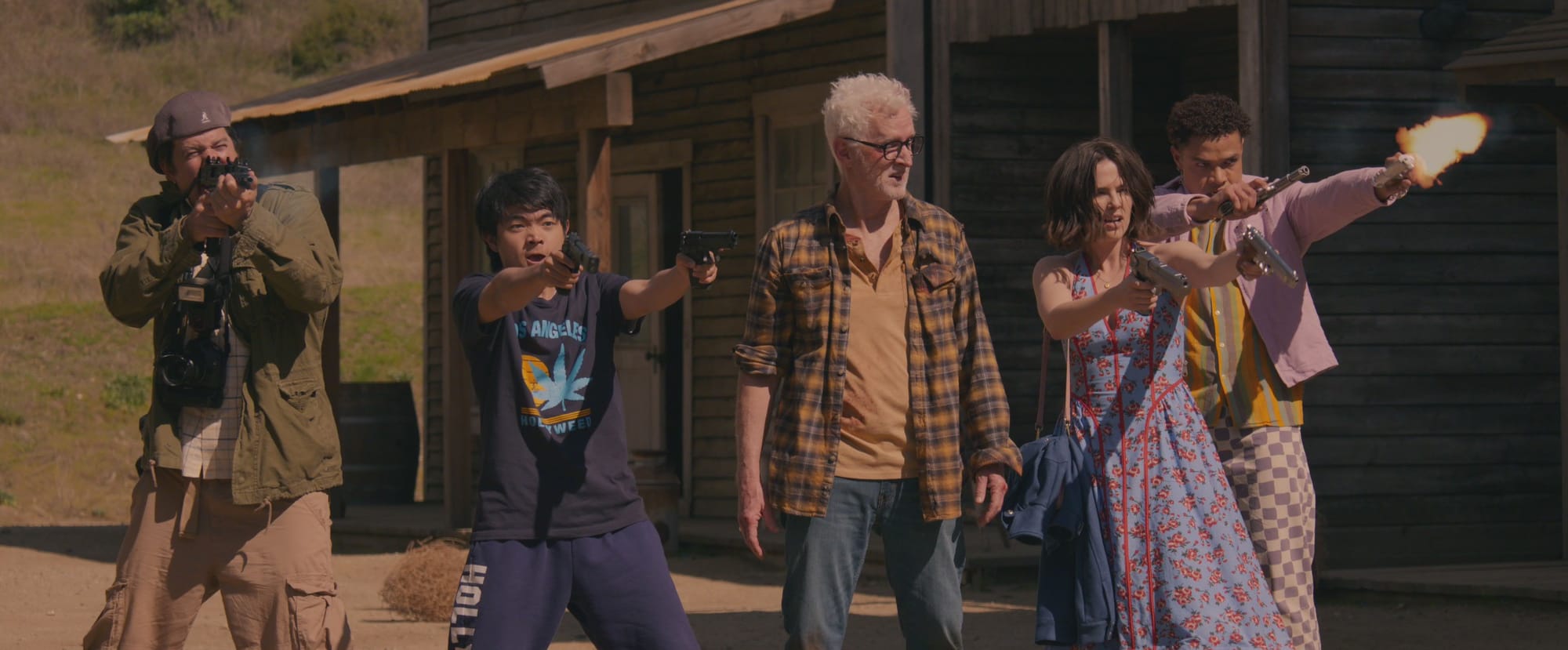 Vincent (Ken Marino), Caleb (Ben Wang), John (John Slattery), Gail (Zoey Deutch), and Otto (Miles Guiterrez-Riley) in Gail Daughtry and the Celebrity Sex Pass