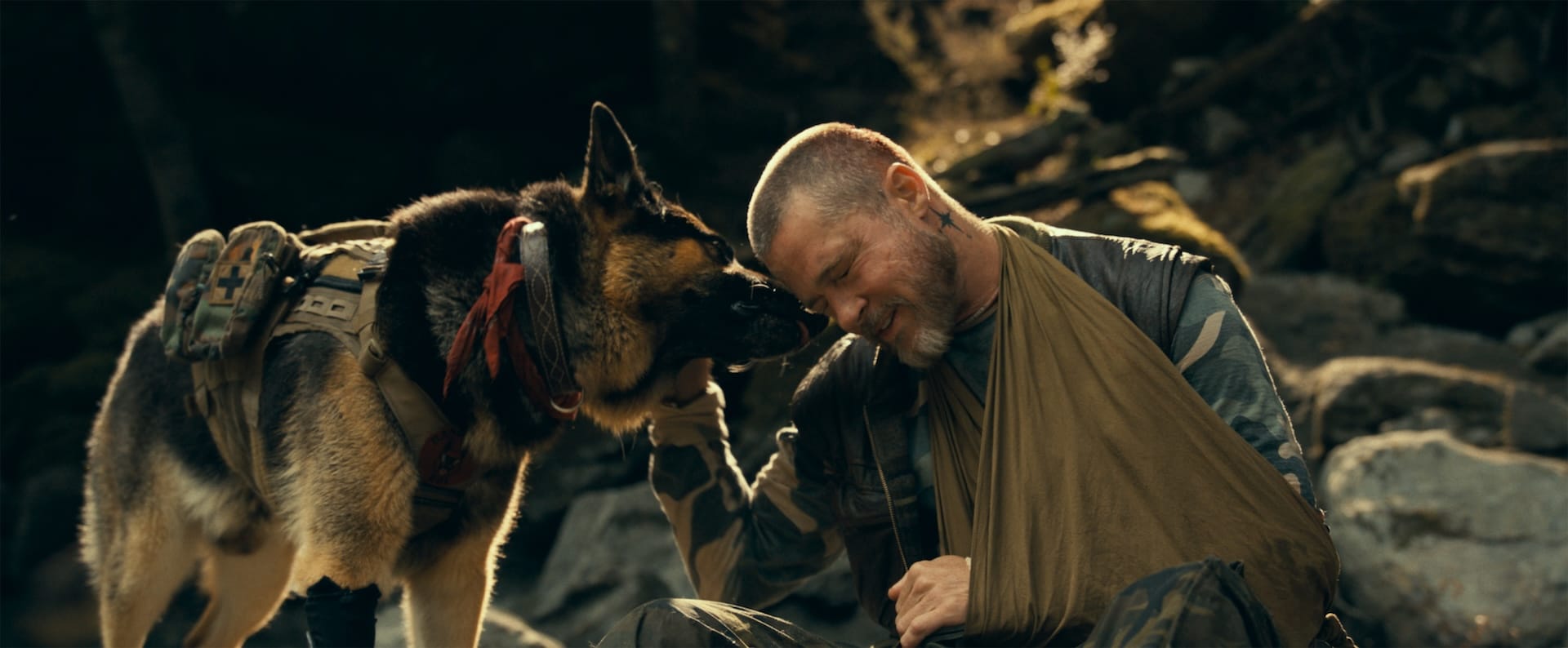 Uber as Odin and Brad Pitt as James Belmont in Heart of the Beast