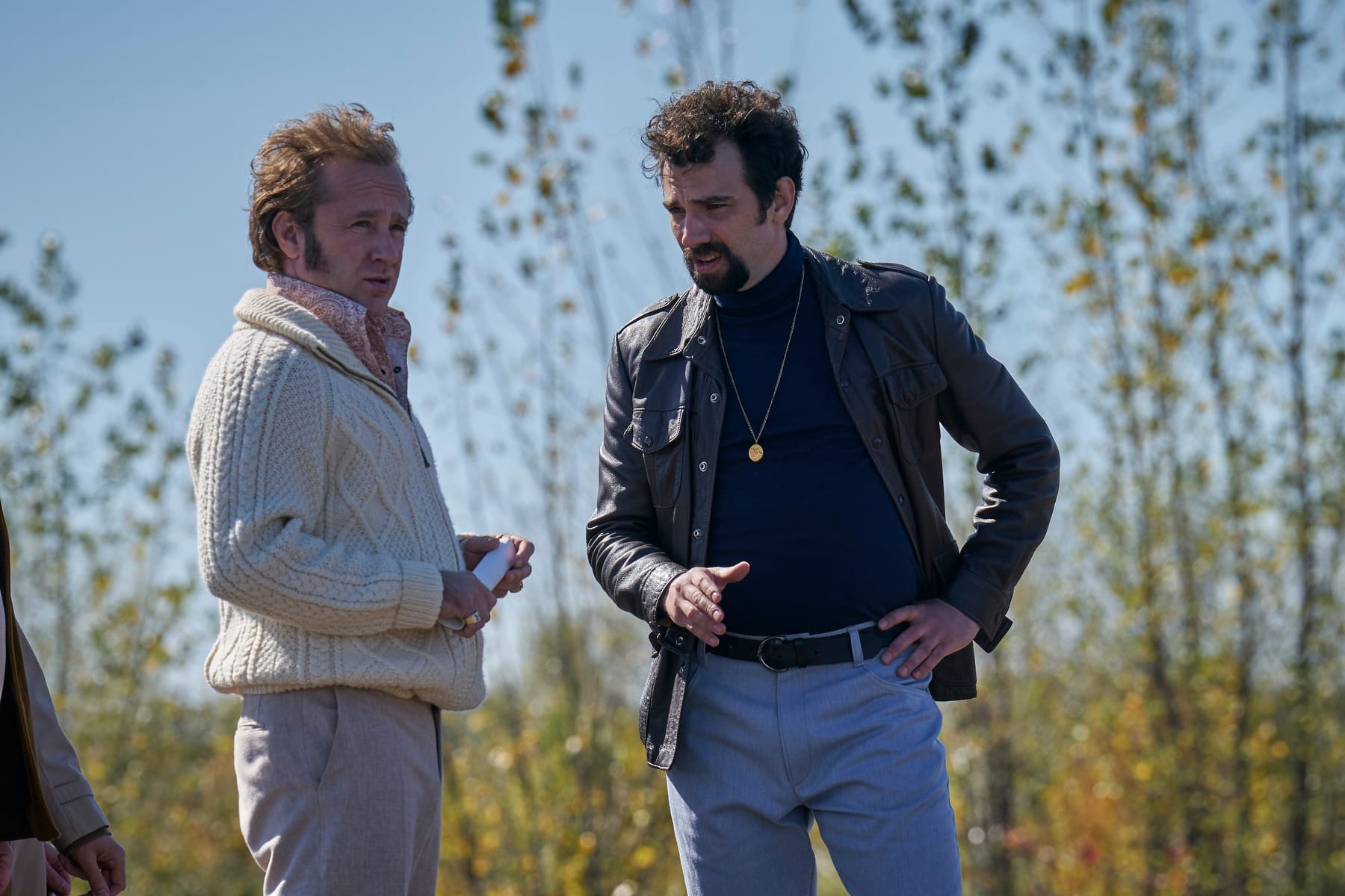 Ben Foster as Evel Knievel and Jay Baruchel as Ken Carter in The Stunt Driver